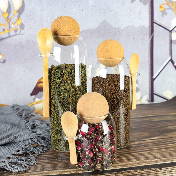 Borosilicate Glass Storage Jar with Cork Ball Sealed Lid Glass Jar