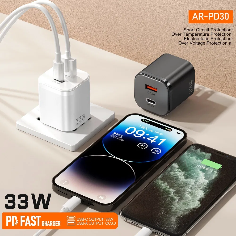 Зарядное устройство 33W с быстрой зарядкой QC3.0 и PD