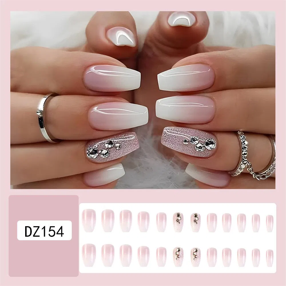 Pinkish Nail Patch Rhineshires Wear Nail Length Glitter Gradient Color