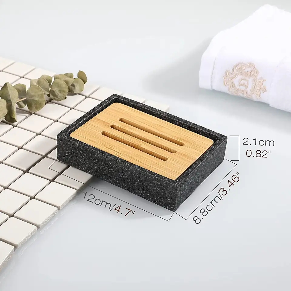 Custom Resin Bamboo Removable Piece Soap Dish Shaving Cream Holder Bath Shower Double Layer Home Decor Resin Soap Dispenser