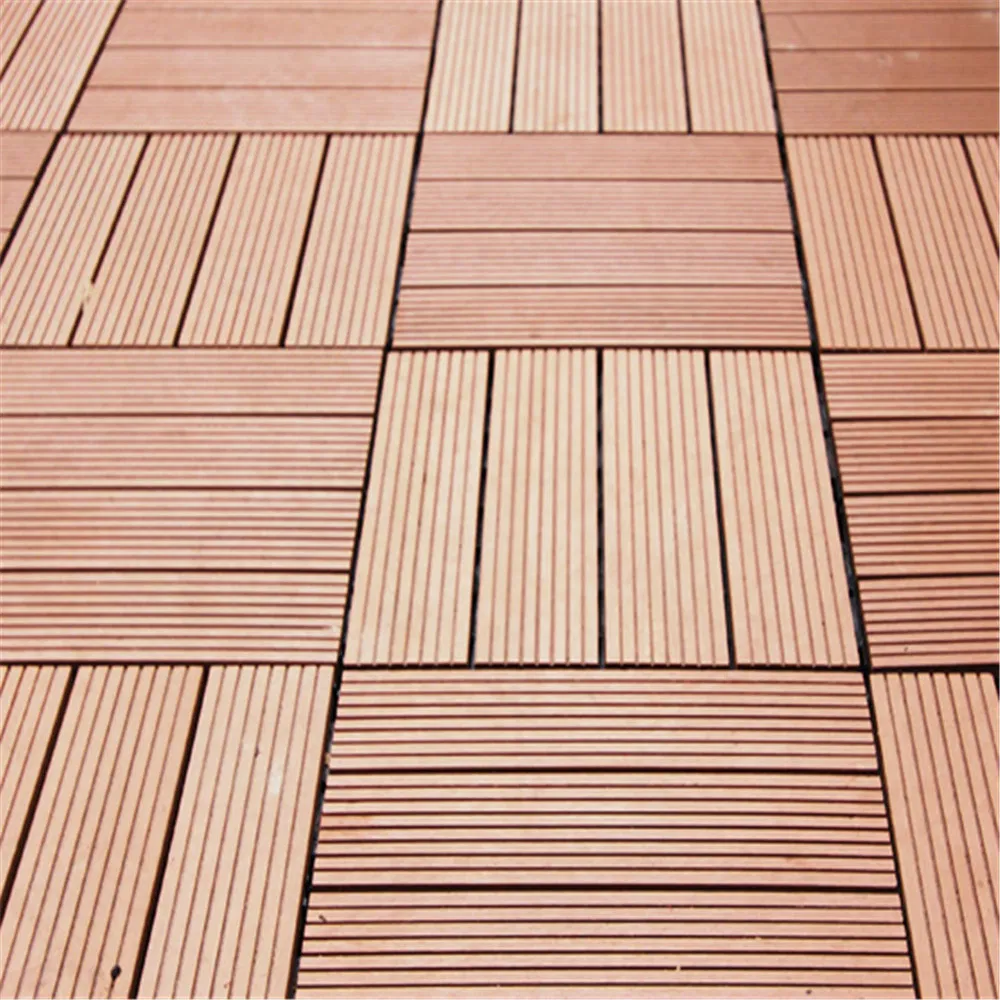 Outdoor Wood Grain Deep 3D Embossing Wood Plastic Composite WPC Deck Tiles