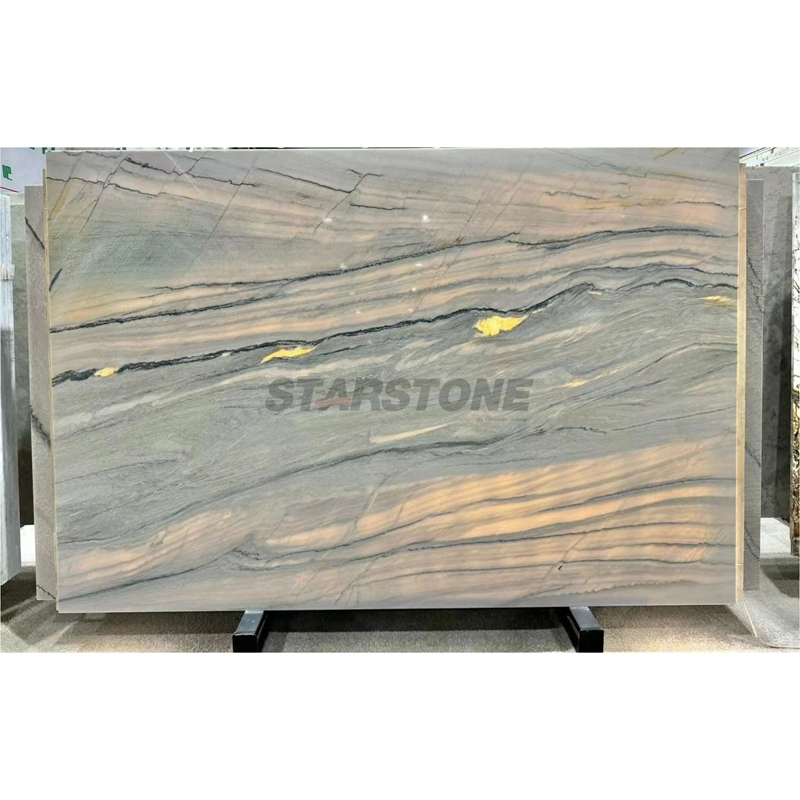 Starstone Bookmatch Grey Brown Quartzite Slab for Kitchen Island