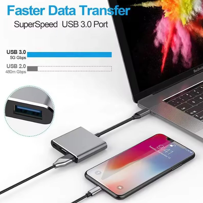 Адаптер Xput 3 в 1 USB-C на USB 3.0 и HDMI 4K