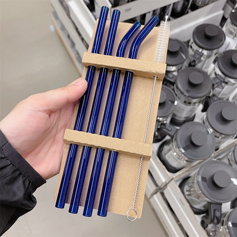 Factory Hot Sales Good Quality Colored Glass Straws and Glass Drinking Straw Sets