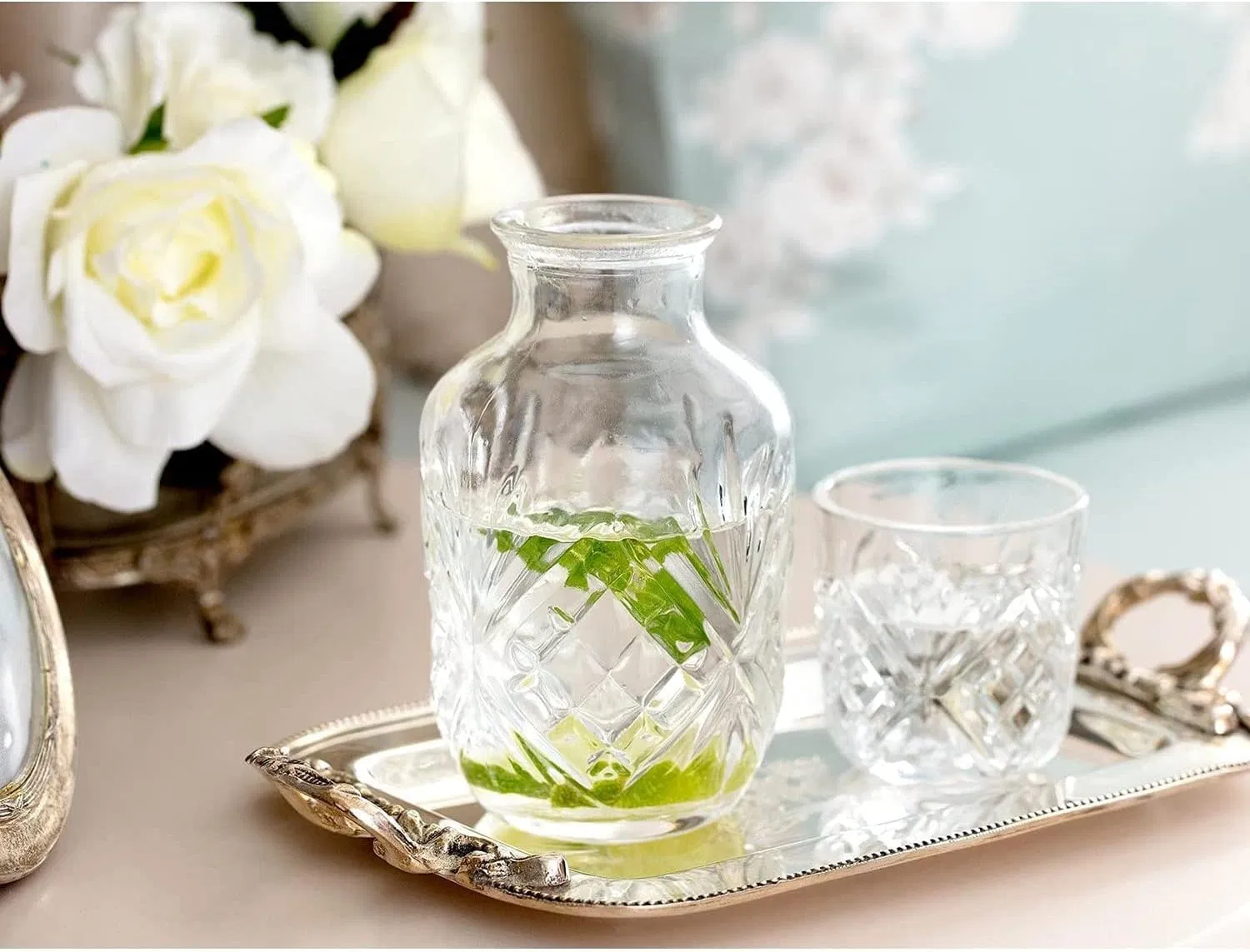 Bedside Night Carafe Pitcher and Water Glass Tumbler Set
