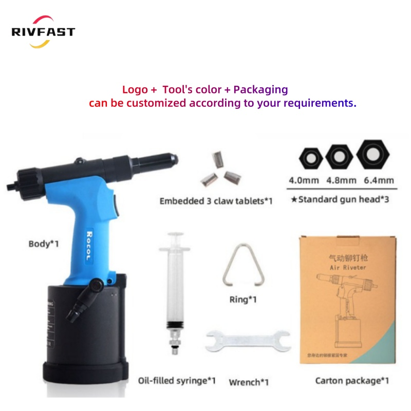Heavy-Duty Pneumatic Rivet Gun, Air-Powered Hydraulic Riveting Tool for 4.0mm, 4.8mm, 6.4mm Rivets