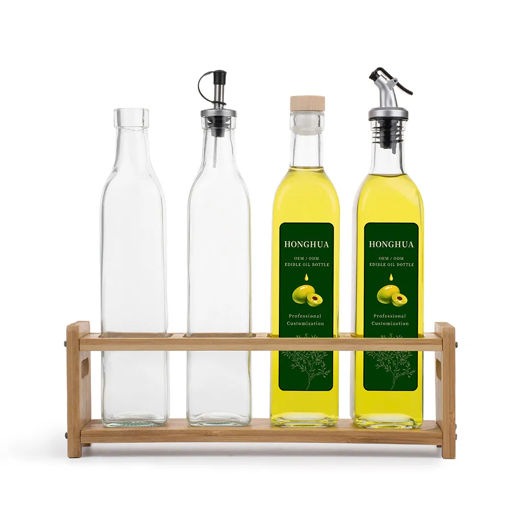 High Quality 500ml Clear Square Empty Cooking Oil Bottles Olive Oil Glass Bottle for Kitchen