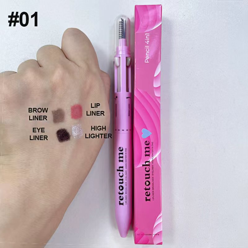 Vegan Eye Cosmetic Pen Touch up Waterproof Eyebrow Pencil Eyeliner Lip Liner Highlighter 4 in 1 Makeup Pen with Brush