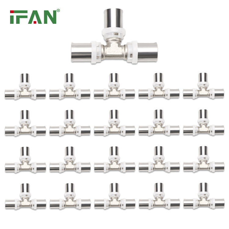 Ifan ISO15875 High Quality Pex Pipe Fittings White Tee 16-32mm Brass Pex Press Fitting