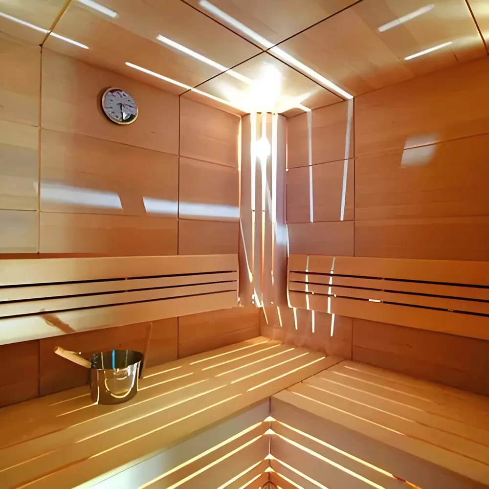 Квадратная сауна для дома с электроподогревом