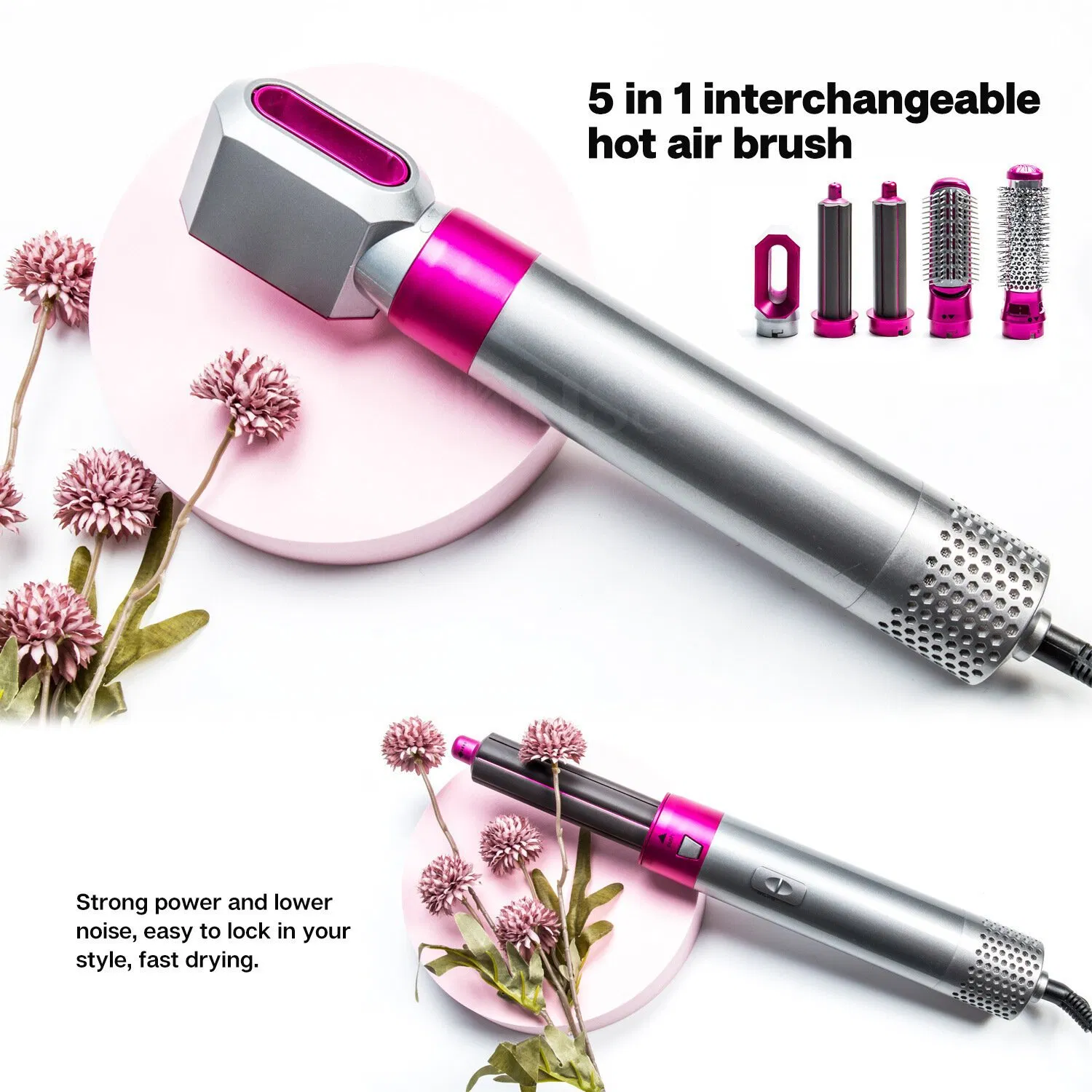 5 in 1 Detachable Interchangeable Styler Comb Electric Hot Air Brush One Step Hair Dryer Brush