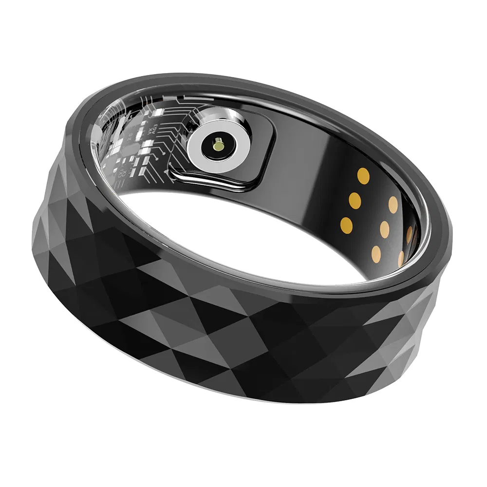 R12m Smart Health Ring - Multifunction, Bluetooth, Waterproof, Black, Size 20