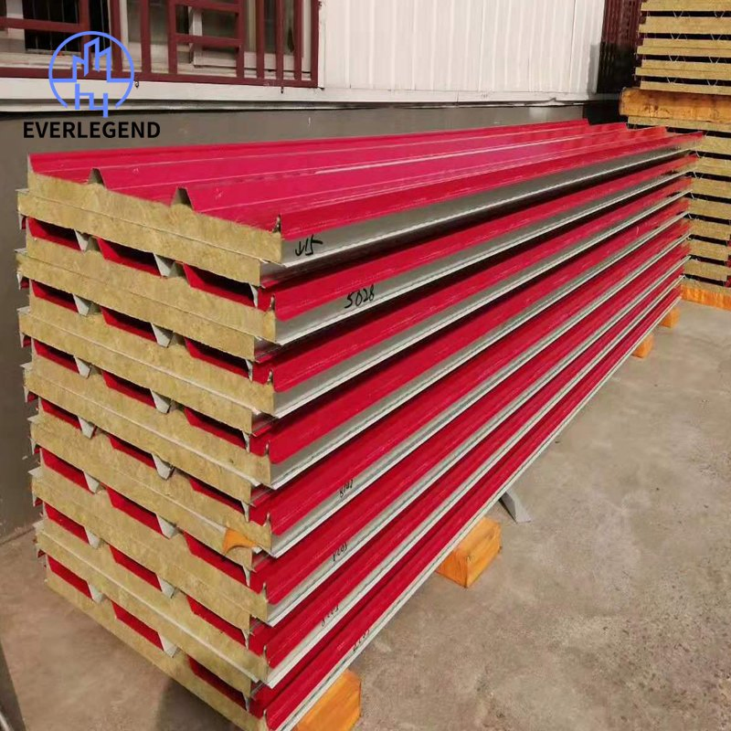Building Materials Rock Wool Waterproof and Fireproof Insulation Board Prefab Steel Sheet Rock Wool Sandwich Panel for Roof