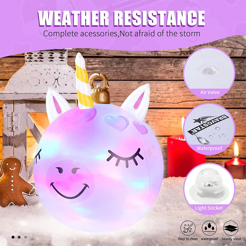 New Design Inflatable Christmas Decoration Unicorn Ornament Ball with LED Light
