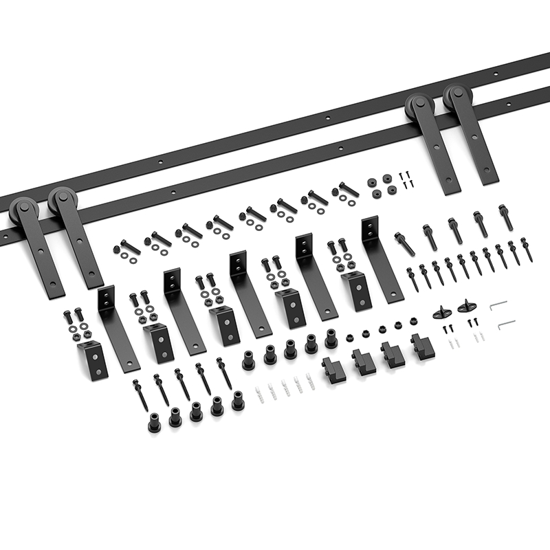 Black Finish Bypass Barn Door Hardware Kit for Sliding Doors