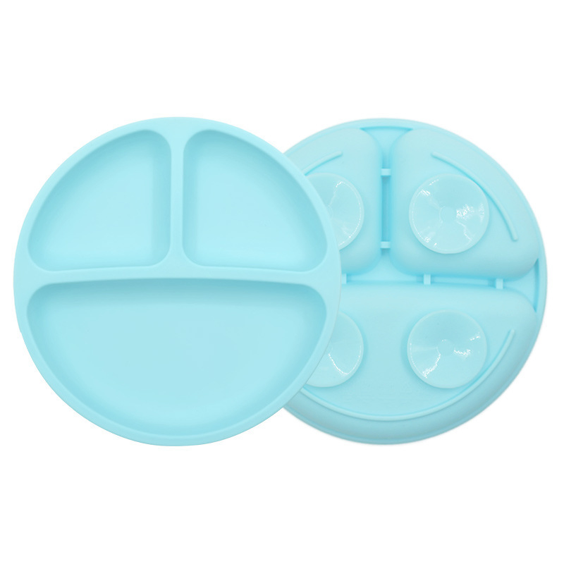 Hot Sale Food Grade Silicone Round Suction Cup Anti-Fall Anti-Drop High Safety Baby Food Compartment Plate