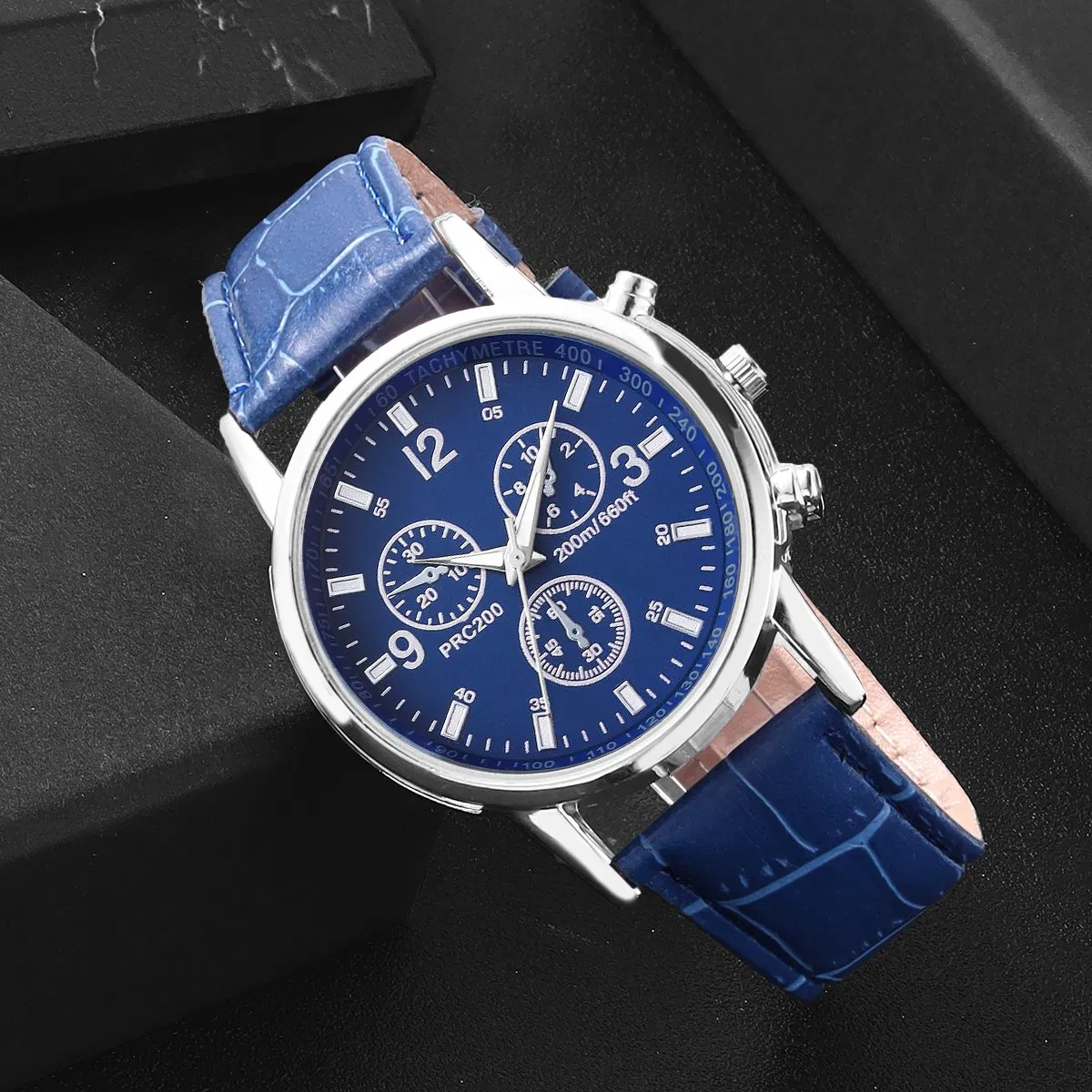 4-Piece Set of Men's PU Leather Watch Strap Quartz Watch