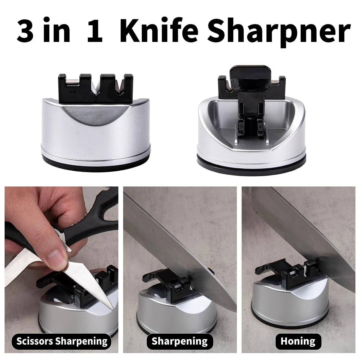 3-Stage Mini Knife Sharpener with Suction Base for Kitchen Use