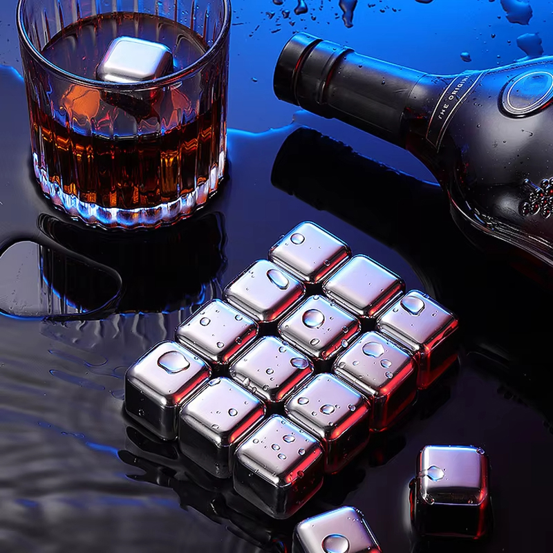 Bar Refreezable Icecubes Stainless Steel Ice Block Metal Reusable Ice Cubes for Drinks Whiskey Wine