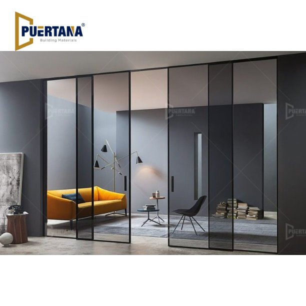 Interior Internal Indoor Metal Crittall Style Steel Door Sliding Glass Wall for Room Divider