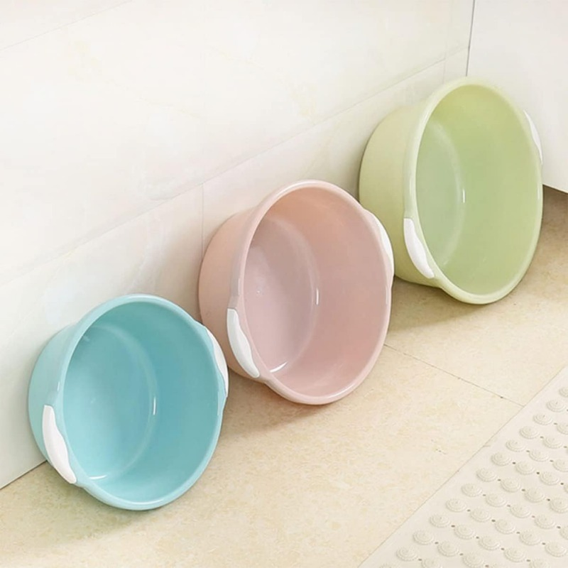 Circular Double-Eared Thickened Anti-Fall Washing Household Bathroom Simple Solid Color Plastic Basin