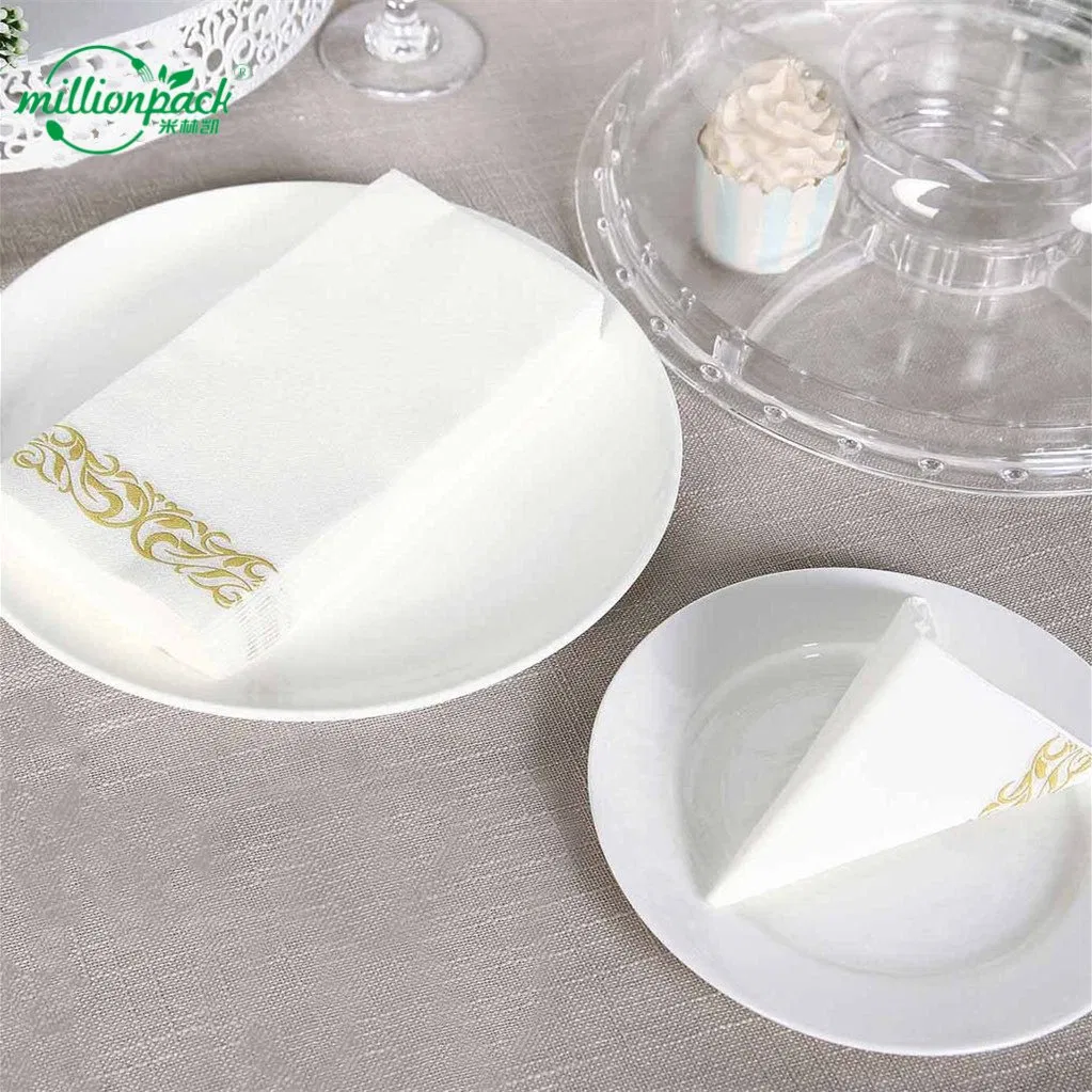 Square Cocktail Beverage Napkins with Gold Foil Trim for Bars Pubs Nightclubs