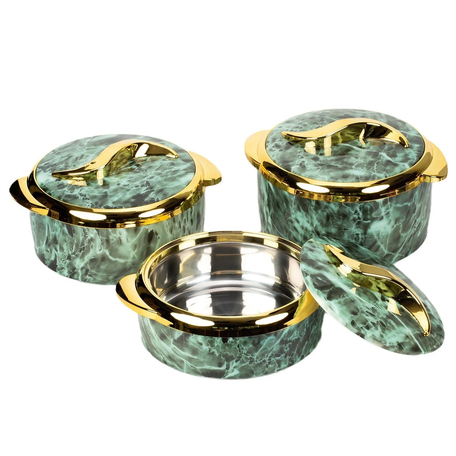 3PCS Food-Grade Stainless Steel Thermal Casserole Dish Cookware Set Good Heat Retention Durable Easy Clean for Home Kitchen Daily Use