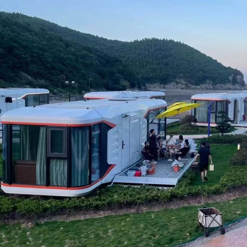 Capsule Container Houses Mobile Wheels Modular Portable Prefab Prefabricated Tiny to Trailer