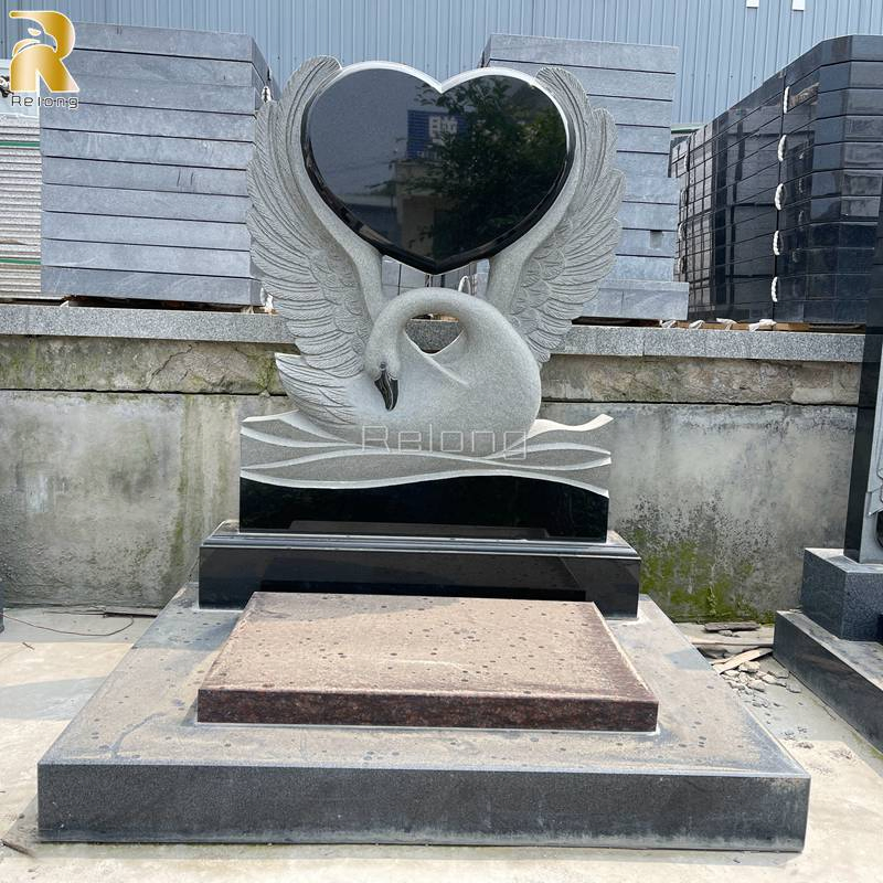 Customized Granite Stone Swan Tombstone for Funeral Memorial