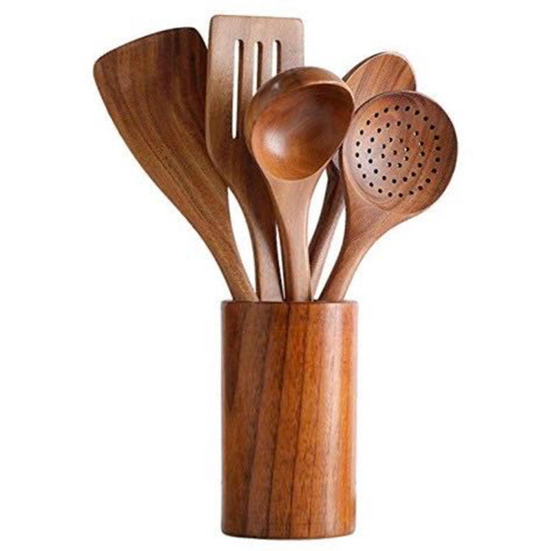 Hot Selling Convenient Kitchen Tool Fork and Spoon Set Wood Spatula Salad Mixing Tools Teak Set