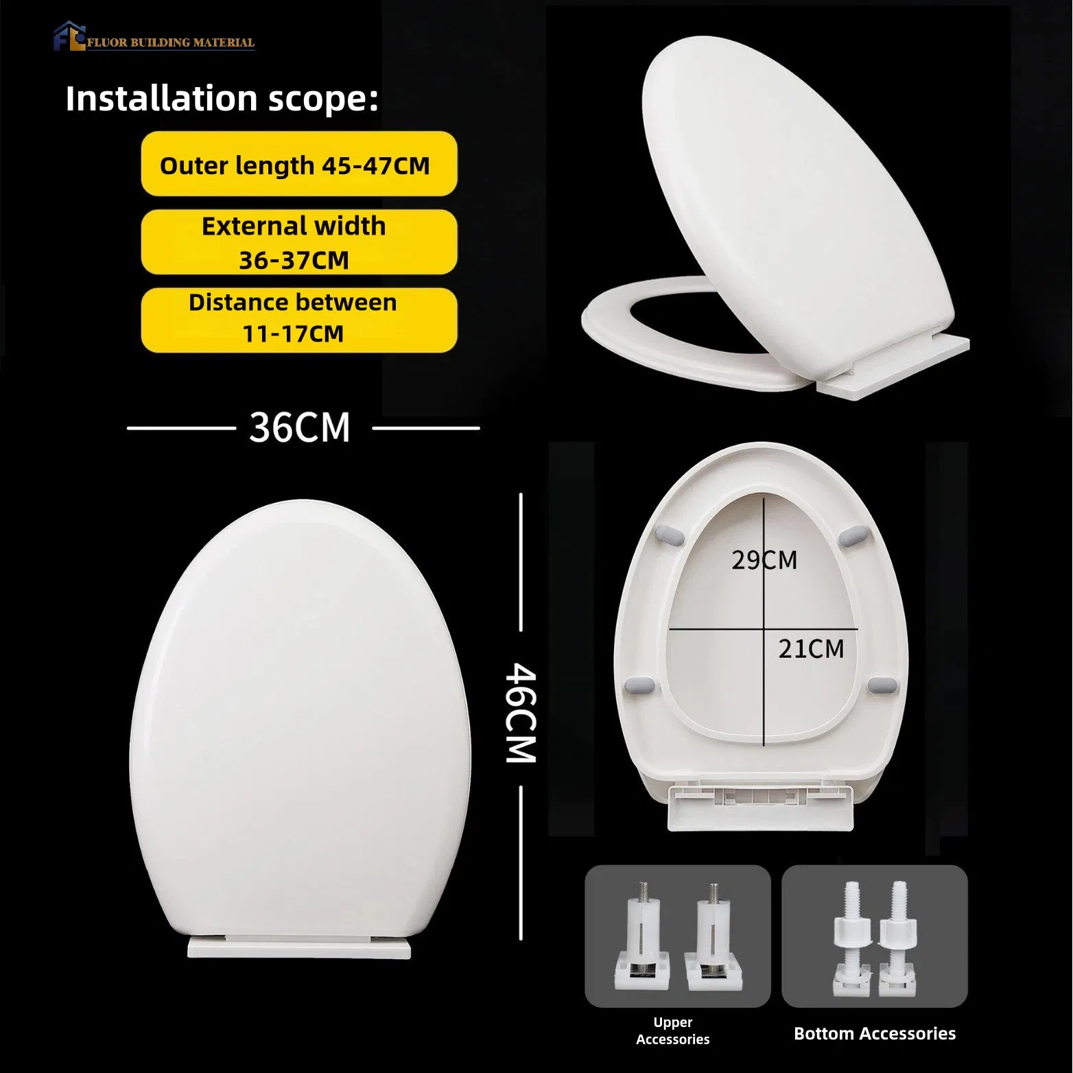 Fluor Ultra-Thin Adjustable Plastic Soft Closing Removable Modern Bathroom Toilet Seat