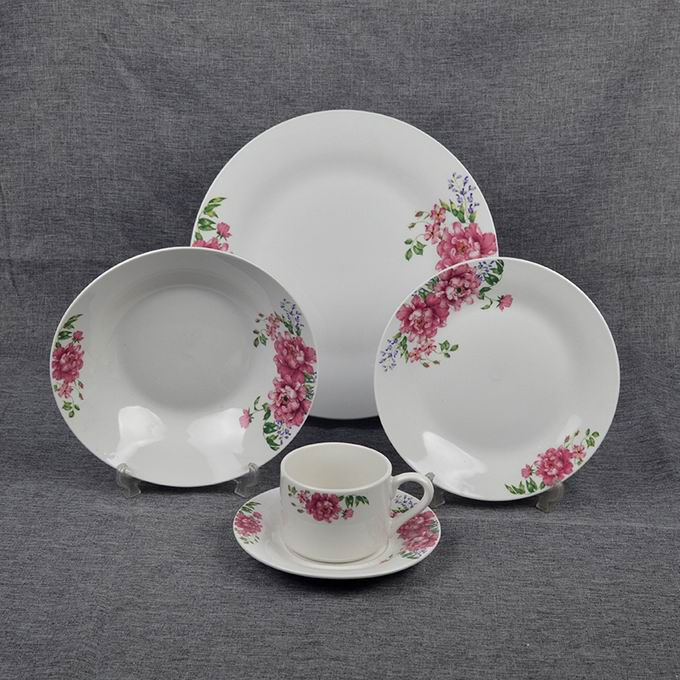 Eco-Friendly Healthy Luxury High Quality 20PCS Dinner Set with 10.5"Plate& Soup Dish Stick Colourful Decal Porcelainware Stoneware Crockery Ceramic Tableware
