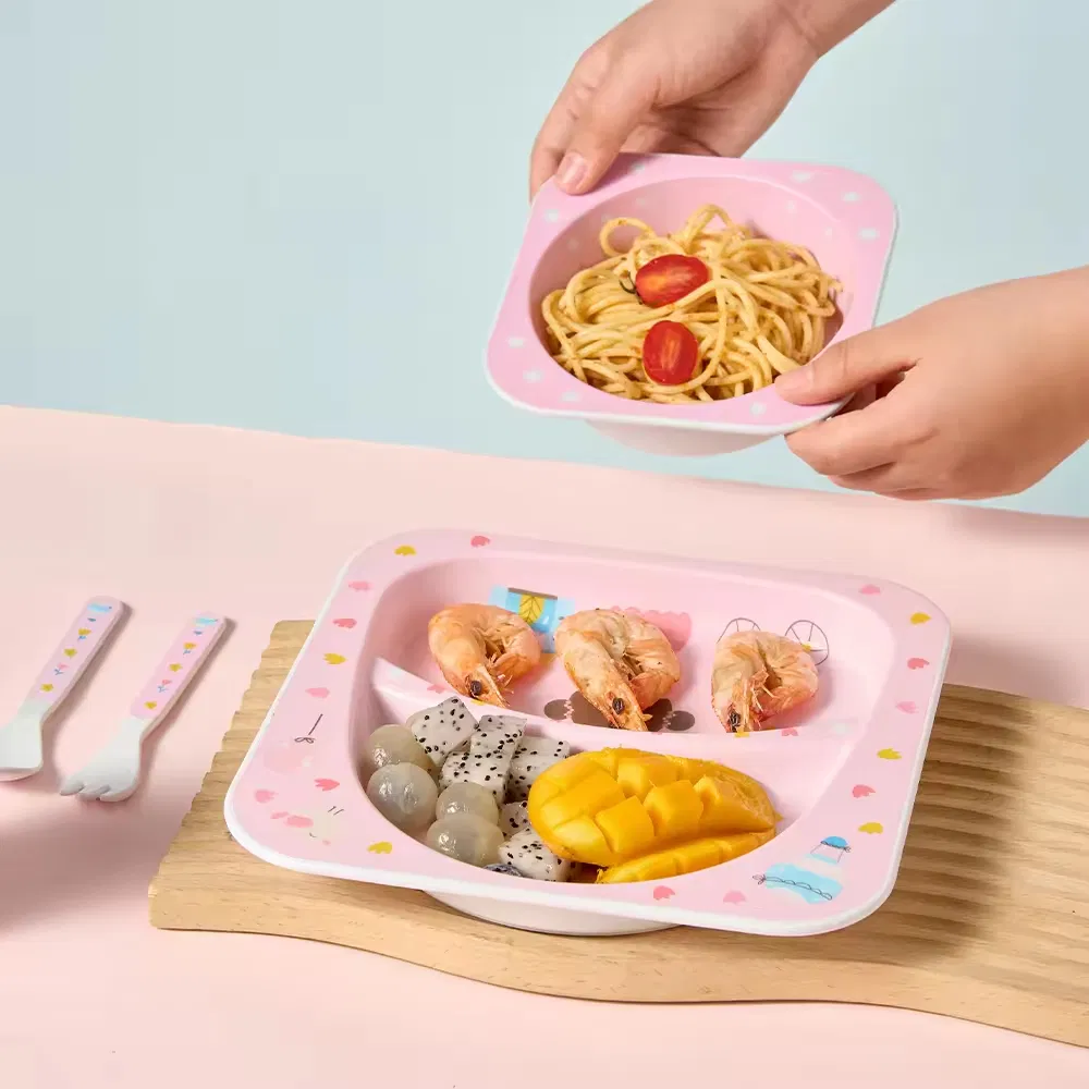 Eco-Friendly Kids RPET Plastic Melamine Dinner Plate and Fun and Functional RPET Kids Tableware Cutlery Set
