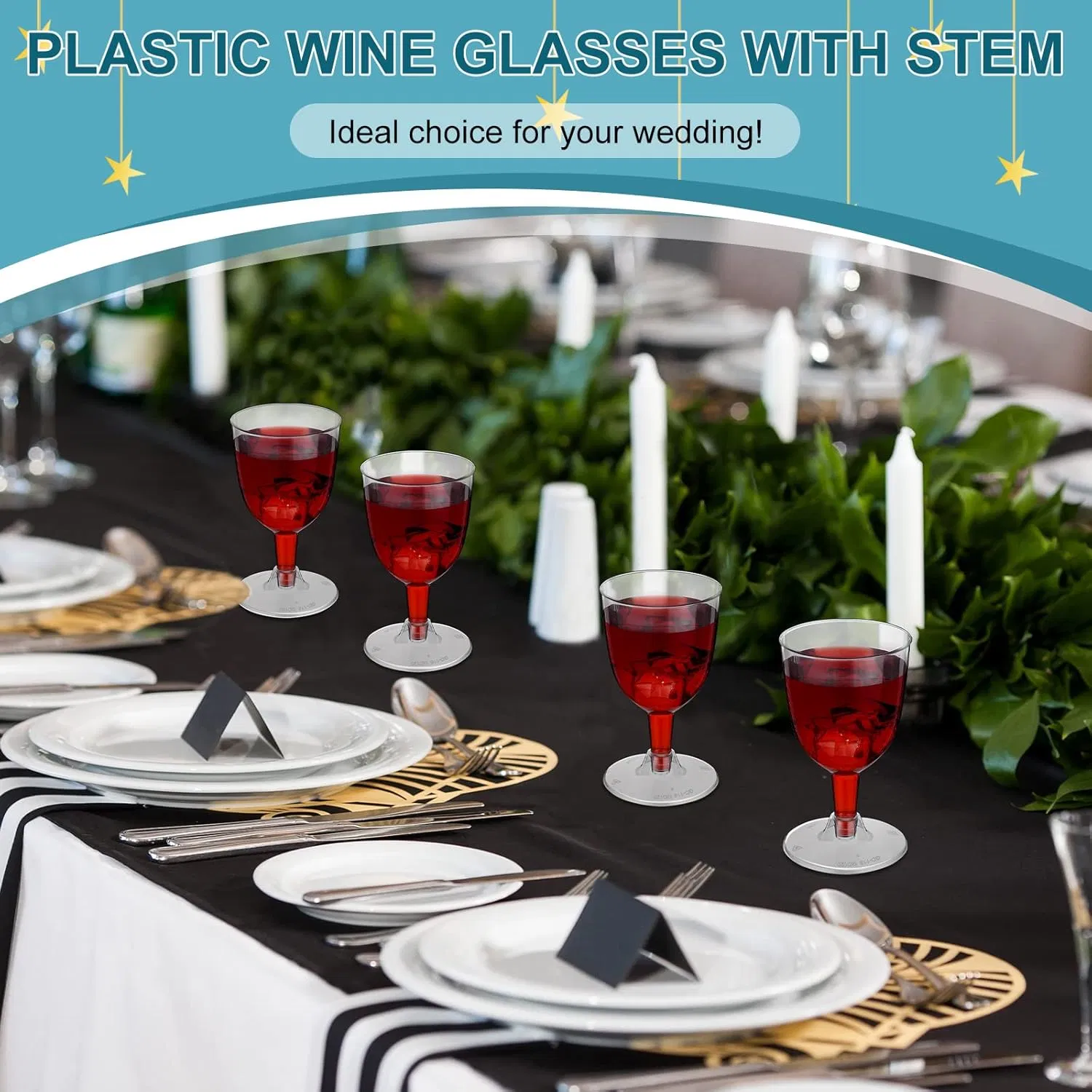 5 Oz Plastic Wine Glasses with Stem Disposable Plastic Party Cups Goblet Wine Glasses