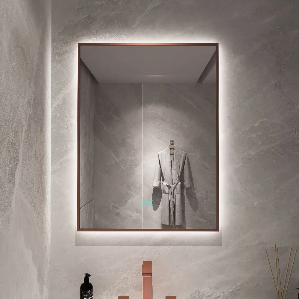 Wall Mounted Anti-Fog Bathroom Backlit Mirror Stainless Steel Framed LED Lighted Hotel Mirror