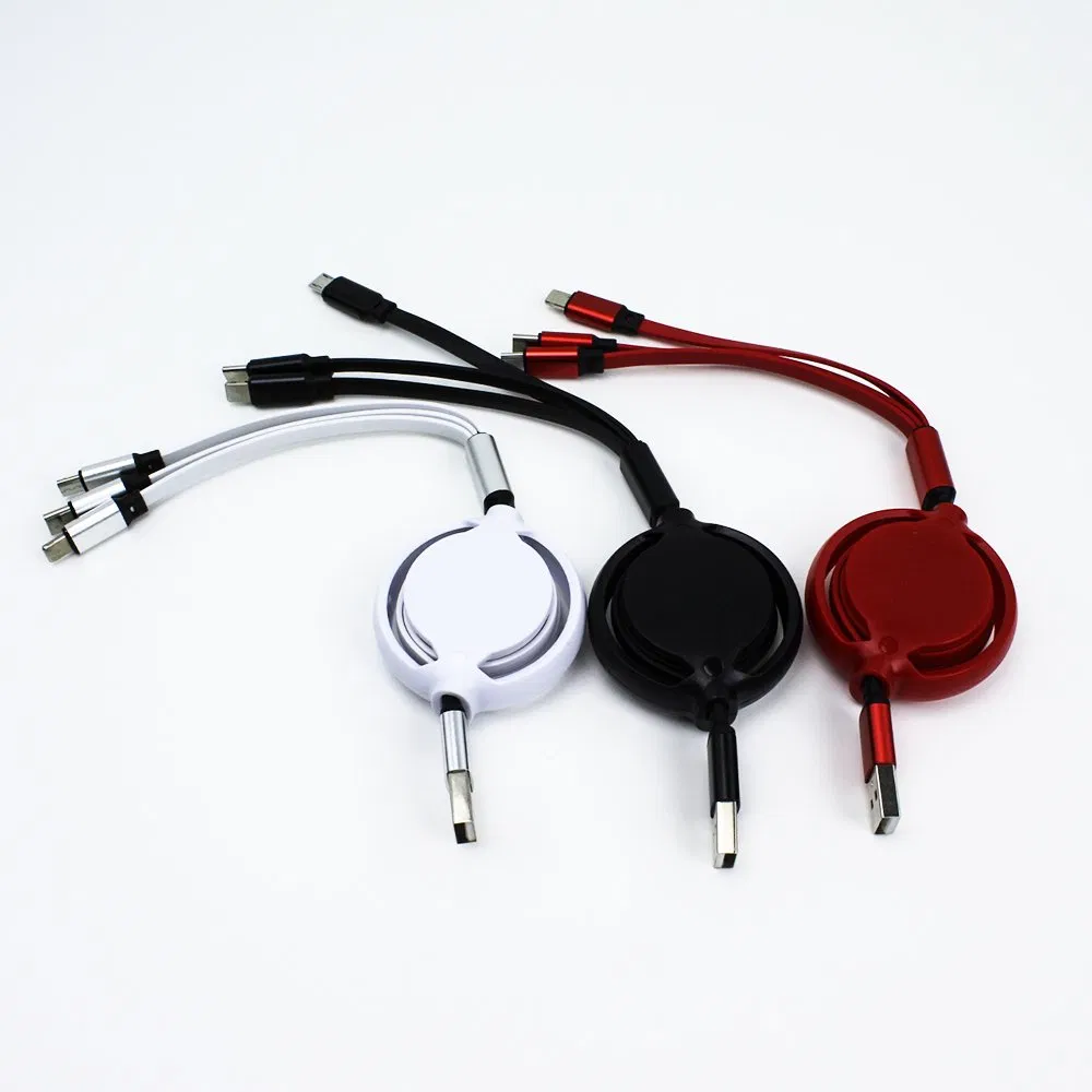 3 in 1 USB Charge USB Cable Retractable Charging Cable Disc Fast Charge Data Cable