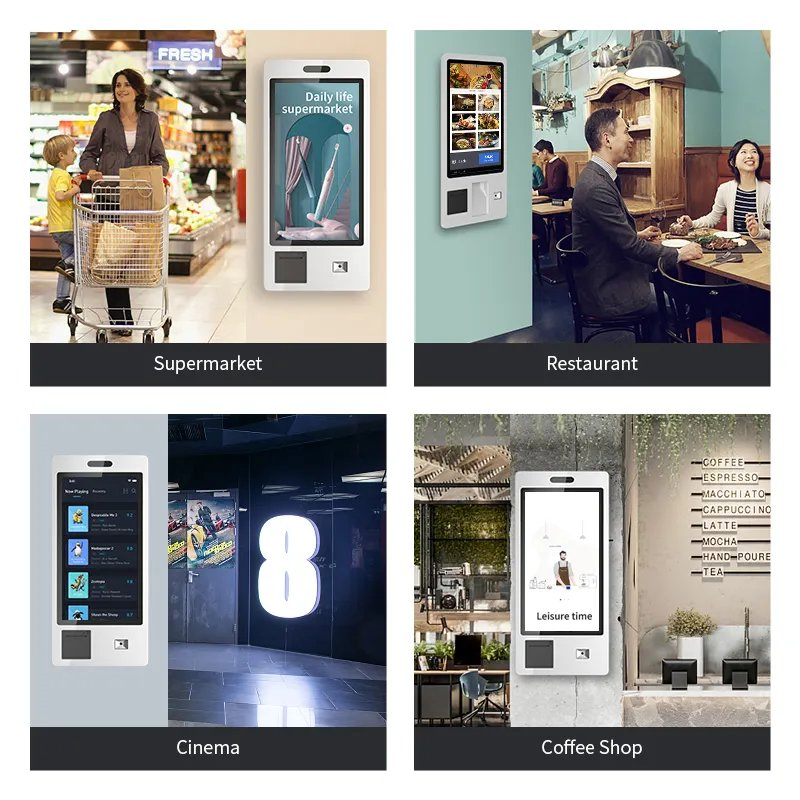 Self Ordering Kiosk Restaurant Payment Machine 24 27 32 Inch POS Thermal Printer Fast Food Order Kiosk