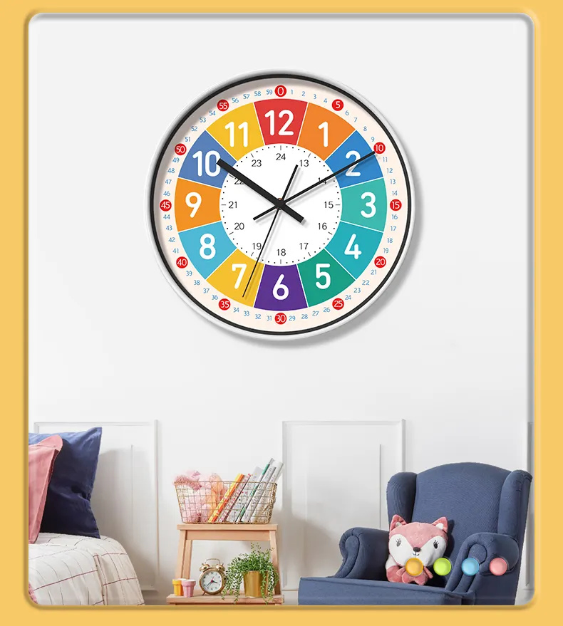 Children's Teaching Early Educational Wall Clocks for Study Silent Kids Learning Clock for Living Room