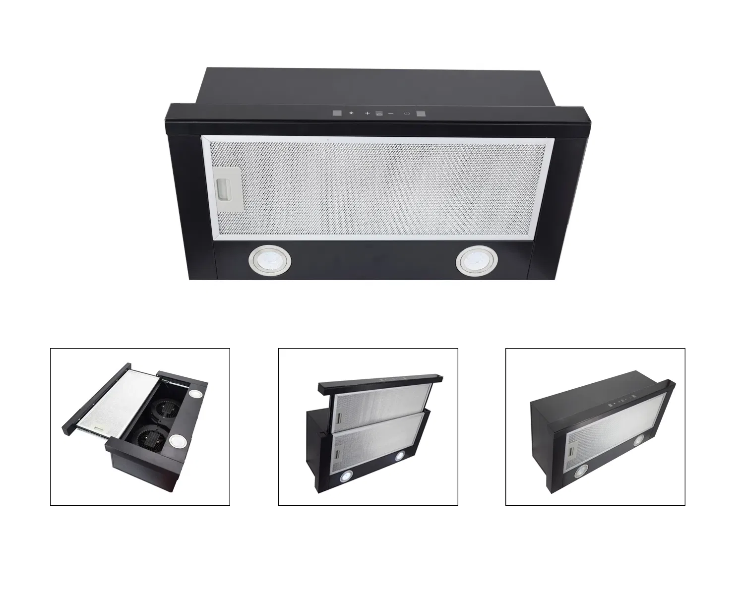 60/70/90cm High Quality Low Price Pull out Black Range Hood Extractor Under Cabinet Slide out America Range Hood