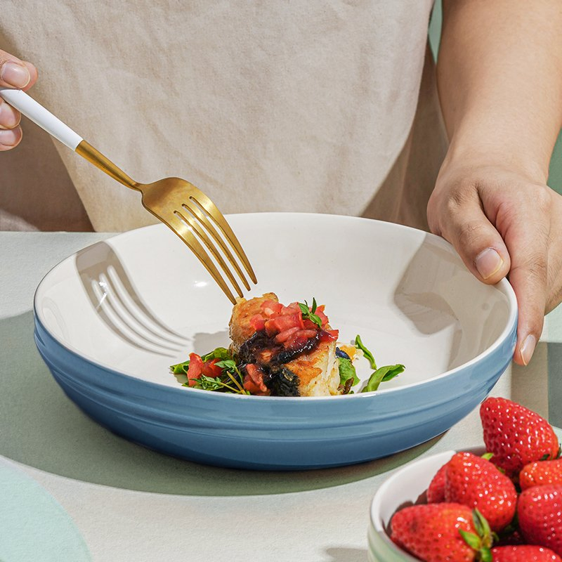 Multi-Purpose Dinner Plates Ceramic Tableware Pink Kitchen Bowl Soup Bowl Set