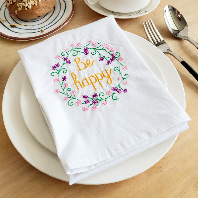 Hotel Living Room Home Decoration Hot Sale New Product Custom Printed Embroidery Woven White Cloth Cotton Napkins with Logo