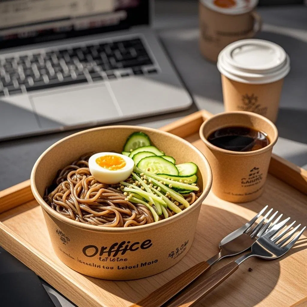 Disposable Kraft Paper Salad Paper Bowl with Lid for Fast Food