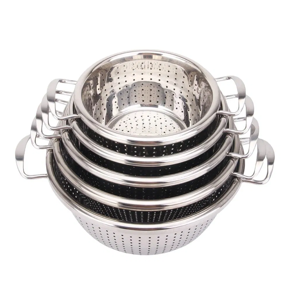 Wholesale Full Size Strainers Kitchen Stainless Steel Rice Colander with Handles
