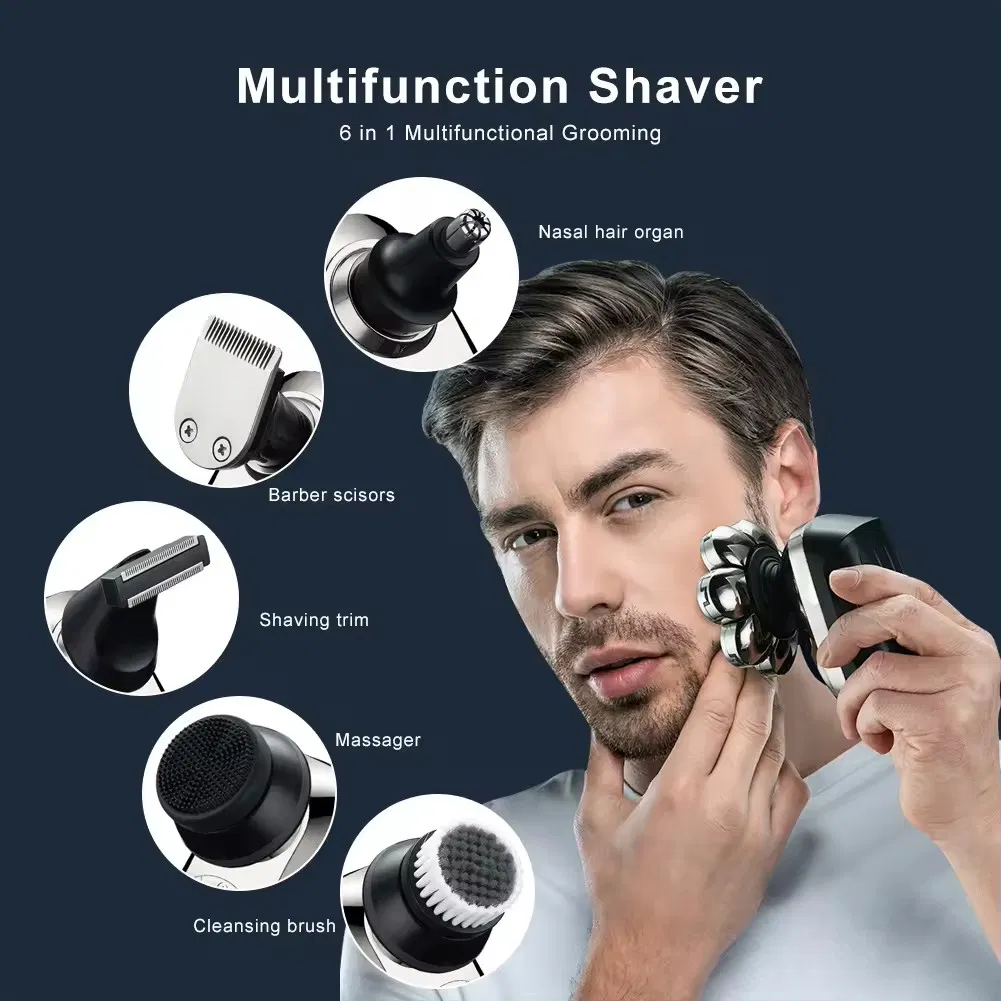 Men's Eight-Blade Multi-Functional Electric Shaver with Wet and Dry Waterproof Bald Hair Clipper