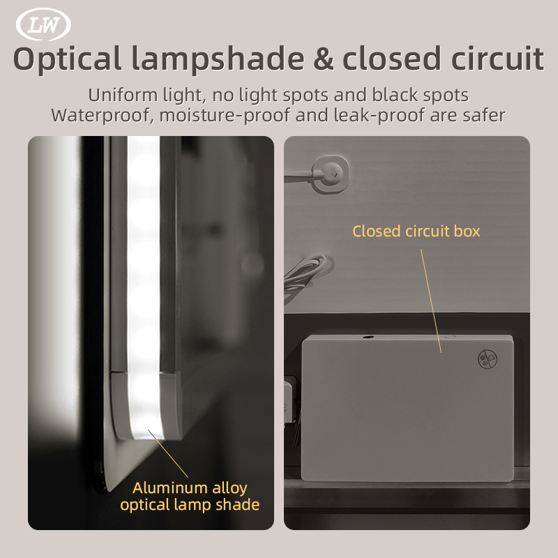 Wall-Mounted Frame-Less Intelligent Touch Sensor Defogged Bathroom Decoration Rectangle LED Mirror with Bluetooth MP3 Player Adjustable Modern Furniture