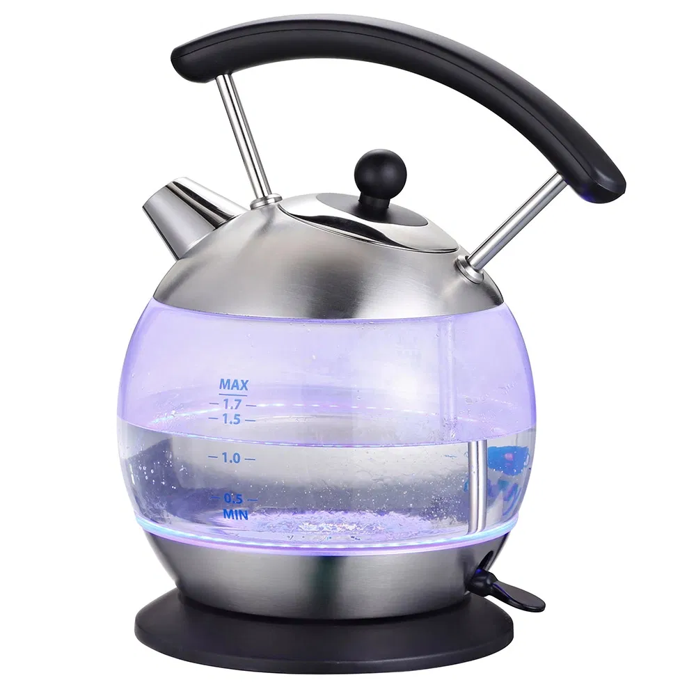 Modern Electronic Kettle Water Glass Black Tea Pot Teapot Hot Water Boiler Heating Household Kitchen with LED Light