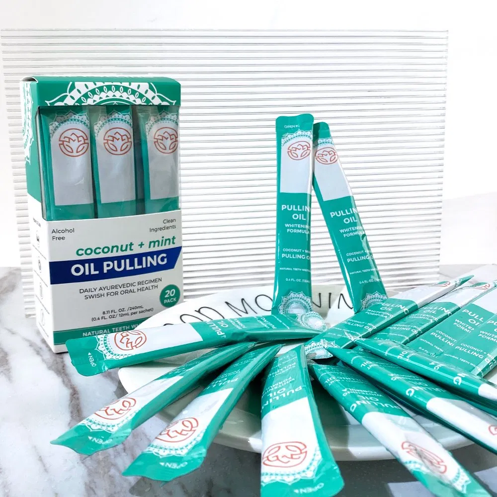Custom Logo Mouthwash Oil Pulling Sachet 20 PCS Seed Oil Extract Mint Mouth Wash Travel Size