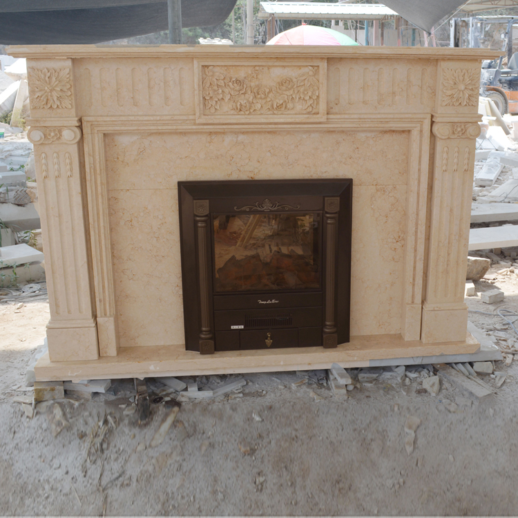 Hand Carved Marble Fireplace Mantel Surround with Luxury Patterns for Home Decoration