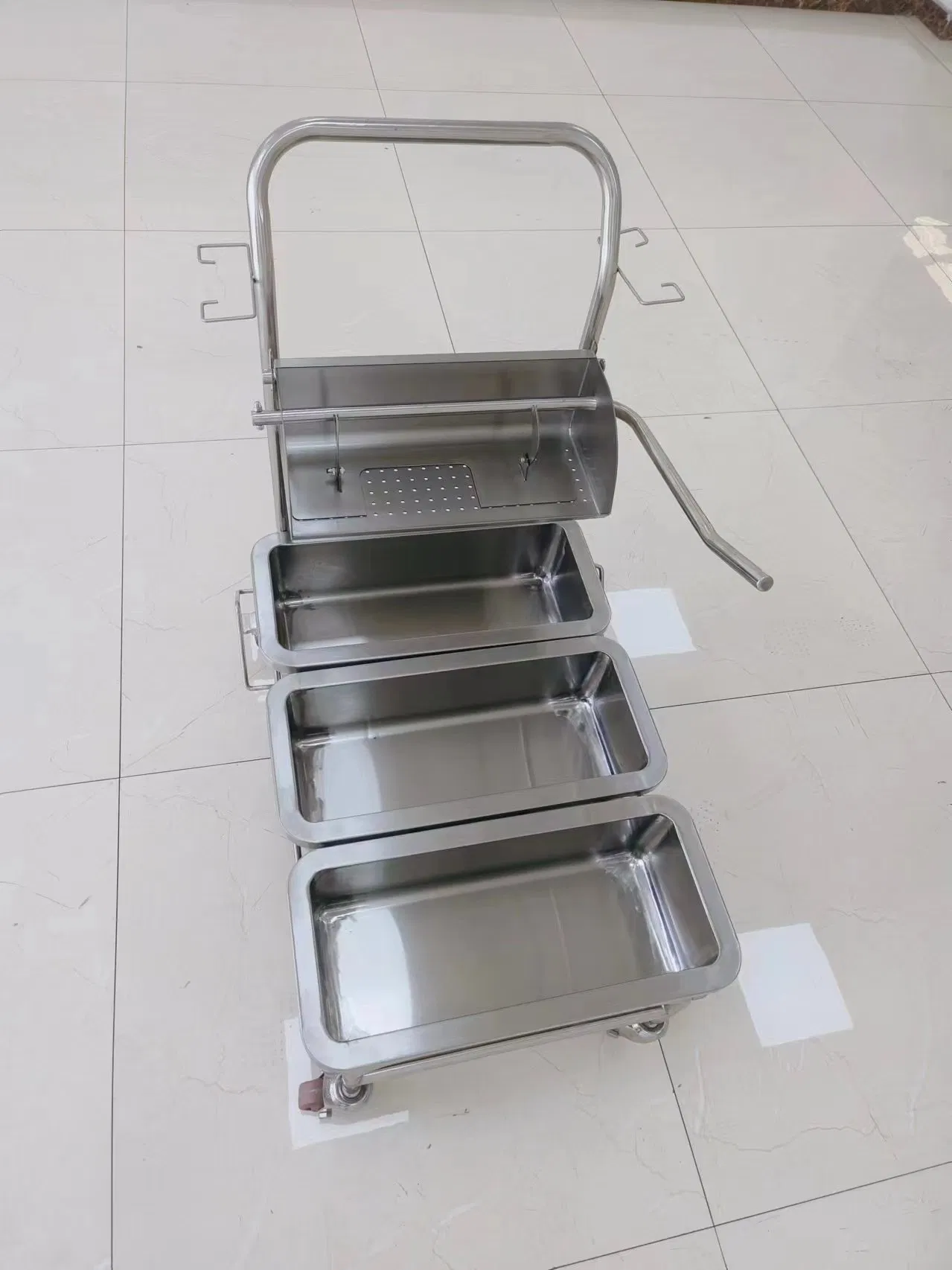 Cleanroom Stainless Steel Autoclavable 3 Buckets Trolley
