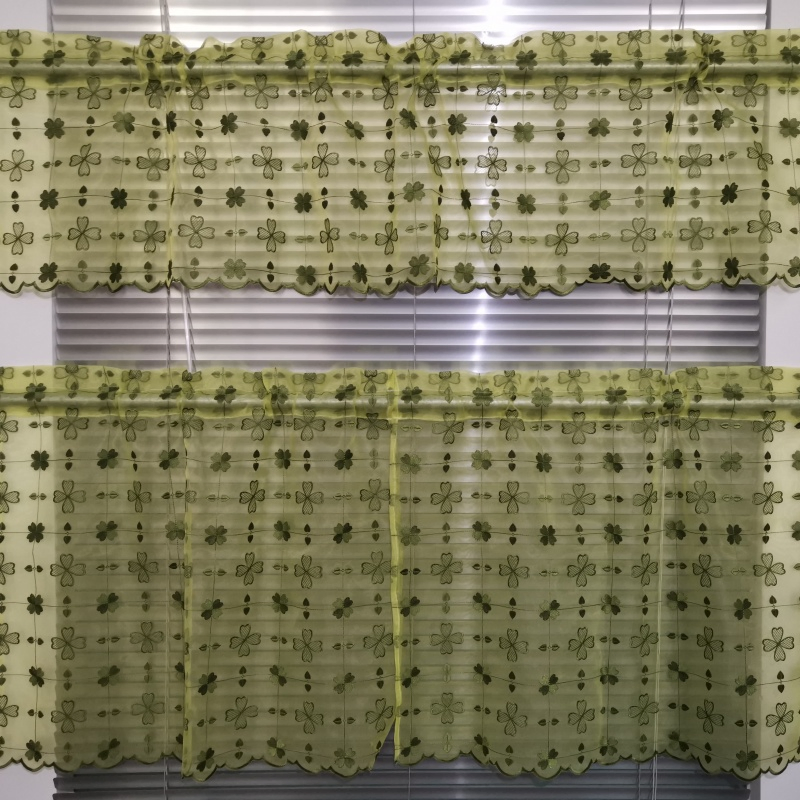European Solid Color Polyester Luxury Kitchen Curtain with Lace Embroidery, for Kitchen Decoration